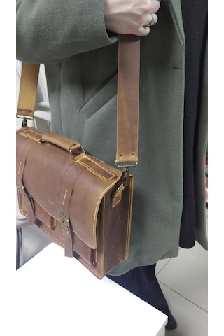 Nyc Giyim Tekstil Hakiki Dana Derisi El Dikişli Deri Evrak Çantası, Omuz Askılı, Çok Gözlü, 35x26x9 Cm, Laptop Ve Tablet İçin İdeal,siyah,kahve,taba Carzy Renk Seçenekleriyle