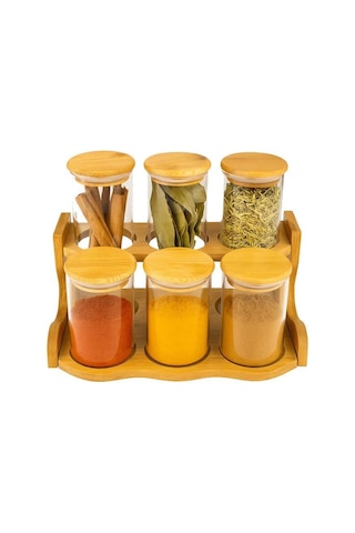Bambum Loca - 6 Parça 2 Katlı Baharatlık Seti Bambu