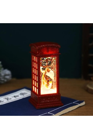 Yaozixa Masaüstü Noel Ağaçlı Telefon Kabini Işıklı Fener, Su İçeren Dekoratif Senaryo, Zf-076au Pil Dahil Değil