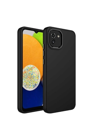 Galaxy A03 Kılıf Metal Çerçeve Ve Buton Tasarımlı Silikon Zore Luna Kapak Siyah