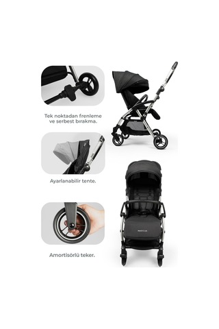 Kanz Marcus Kolay Katlanabilen Kabin Travel Sistem Bebek Arabası Raisin Black