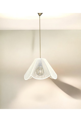 Makrome El Yapımı Bohem Çiçek Şekilli Rustik Avize Krem