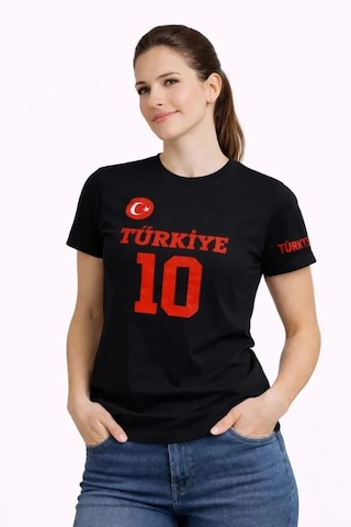 Dogutrend Türkiye Ay Yıldız Baskılı 10 Numara Forma Tişört Taraftar T-shirt - Siyah