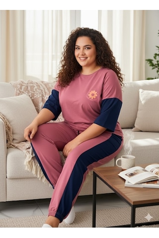 Kadın Pembe Büyük Beden Eşofman Takımı Pembe