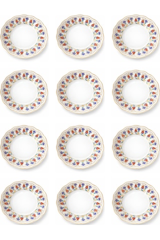 12 Li Yaldızlı Lale Motif Porselen Çay Tabağı Desenli Çay Tabak Çok Renkli