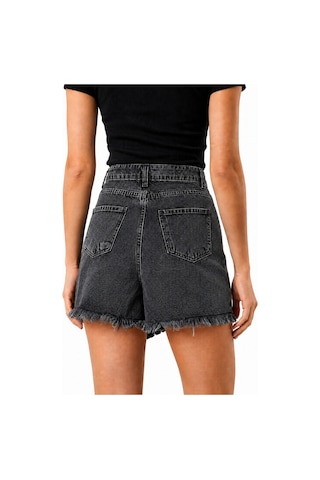 J&kstores Asimetrik Kesim Jean Denim Şort Etek Gri