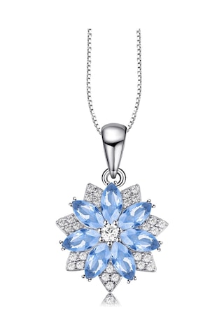 Brezza Lusso Jewelry  Aquamarin Taşlı Pırlanta Model Lotus Çiçeği Kadın Gümüş Kolye 45 CM 45 CM