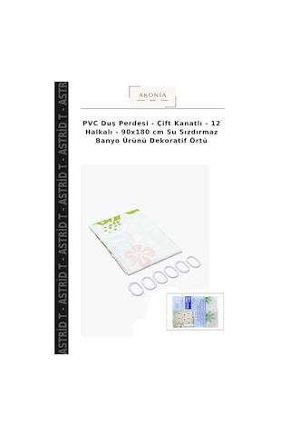 Pvc Duş Perdesi - Çift Kanatlı - 12 Halkalı - 90x180 Cm Su Sızdırmaz Banyo Ürünü Dekoratif Örtü Çok Renkli