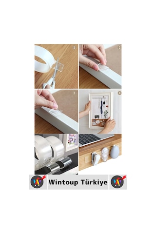Ultra Güçlü Esnek Kesilebilir Kolay Kullanım Estetik Çift Taraflı Nano Şeffaf Bant 3 Cmx2 Metre 4 Ad