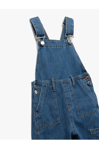 Koton Pamuklu Kare Yaka Ayarlanabilir Askılı Uzun Denim Salopet Tulum Orta İndigo 5skg80006ad İndigo