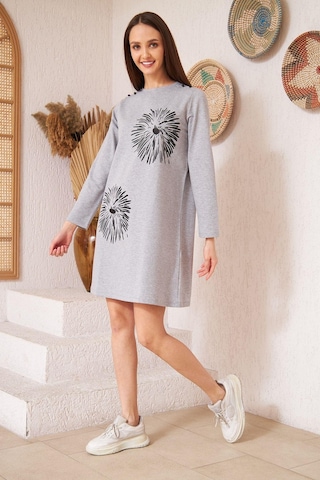 Darlin Moda Gri Melanj Baskılı Düğme Detaylı Tunik DM60346 Gri