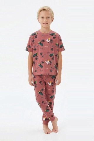 Bunny Hopp Erkek Çocuk %100 Pamuk Yazlık Sörf Ve Karavan Desenli Pijama Takımı - Kısa Kollu Manşetli Kiremit Kiremit