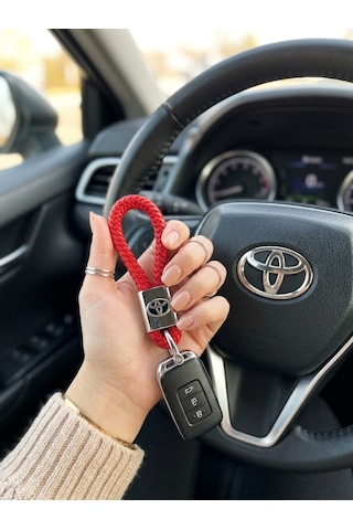 Kırmızı Deri Örgülü Toyota İle Uyumlu Anahtarlık Corolla Auris Yaris Avensis Hilux Aksesuar