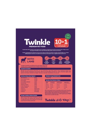 Twinkle Yetişkin Köpekler İçin Kuzulu Tam Ve Dengeli Köpek Maması 10 Kg