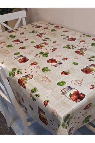 Elyaflı Pvc Muşamba - Desenli Silinebilir Masa Örtüsü Gri Fnt1231 Bej