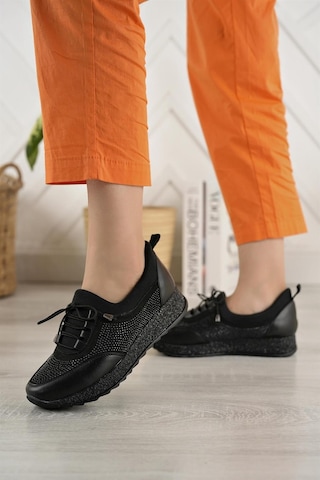 Nesil Shoes Acr 15 Siyah Taşlı Strech Kadın Ayakkabı-siyah Siyah