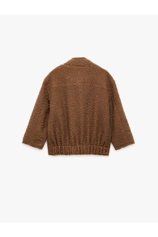 Koton Dik Yaka Uzun Kollu Kapaklı Cepli Bürümcük Ceket Kahverengi 6wkg20013aw Kahve