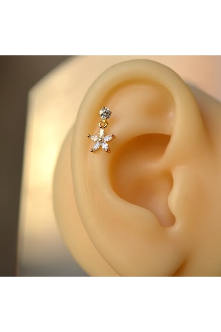 Heppii Cerrahi Çelik Çiçek Sallantılı Piercing Helix Kıkırdak Gold Renk Altın
