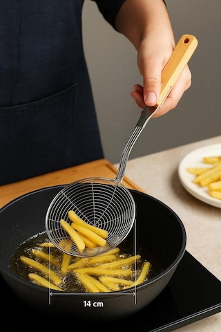 Bambum Ladle - Bambu Saplı Tel Kevgir 14cm Kahverengi