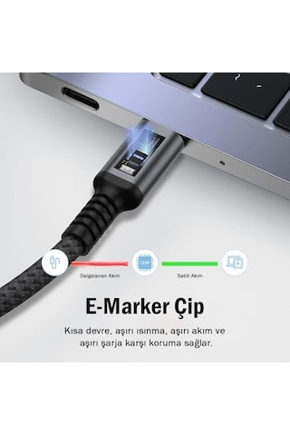 Şarj Ve Veri Aktarım Kablosu 20v5a, Type C&apos Den Type C&apos Ye, 100w, Çift Kat Örgülü Gri, 2 Metre
