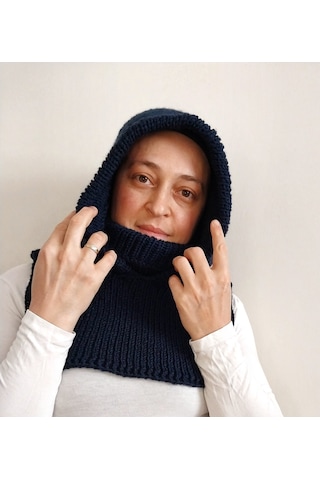 Kemzey Handmade El Yapımı Balaklava, Örgü Şapkalı Boyunluk , Yünlü Şapka Siyah