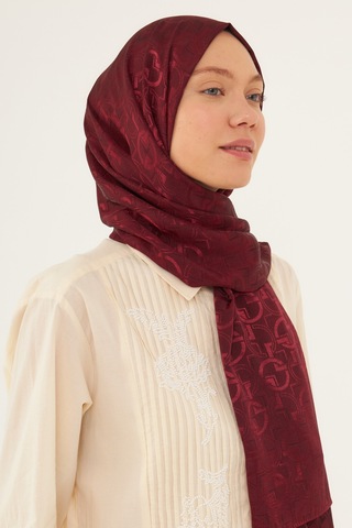 Mirsoy Scarf Daka Desen Parlak Jakar Şal - Bordo Bordo