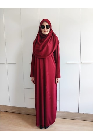 Tek Parça Namaz Elbisesi Bordo Bordo