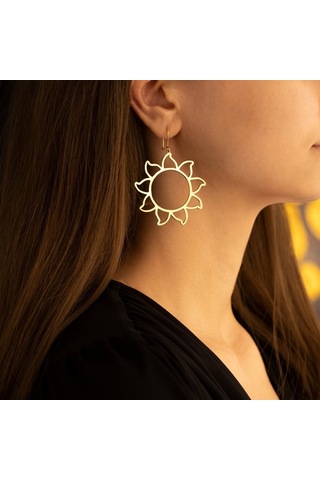 Dkmn Gümüş Güneş Sembolü Gümüş Küpe, 925 Ayar Kadın Gümüş Küpe