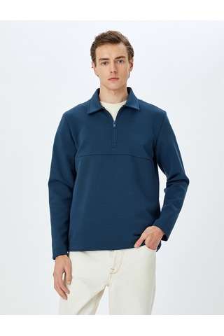 Koton Dikiş Detaylı Pamuk Karışımlı Basic Yarım Fermuarlı Sweatshirt Lacivert 5wam70248mk Lacivert