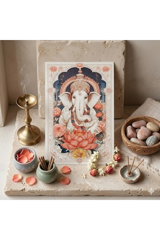 Engel Kaldıran Lord Ganesha Tablosu - Şans Ve Bilgelik Sembolü Ahşap Baskı - Hinduizm Sunak Altar Aksesuarı