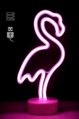 Dogusdeco Flamingo Neon Usb Kablo + Pilli Dekoratif Gece Lambası