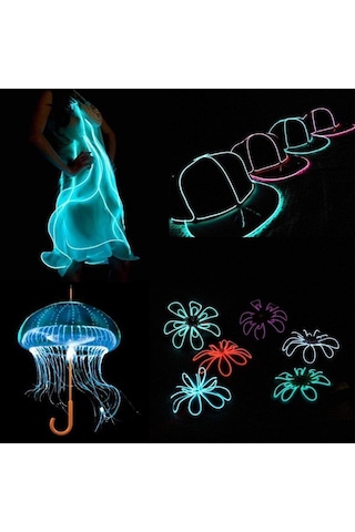 San Jison El Tel, 5 X 1 Metre Esnek Neon 3 Işık Modu Taşınabilir Pille Çalışan Elektrikli Işıldama Teli Paket Genel
