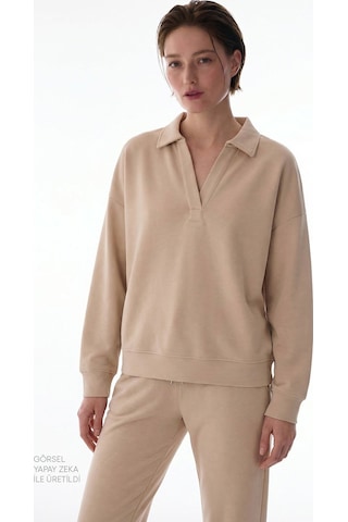 Penti Pastel Bej Polo Yaka Modal Sweatshirt