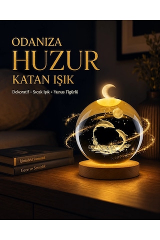 Yunus Temalı Kristal Küre Usb Işıklı Ahşap Altlıklı Gece Lambası Çok Renkli 24202056
