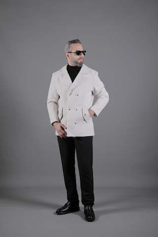 Ohepmoda Desenli Kruvaze Erkek Kaşe Kaban Bej