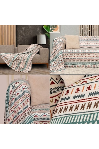 Latuda Concept Softmicro Etnik Desenli Boho Koltuk Örtüsü, Tv Battaniyesi 180 x 300 CM