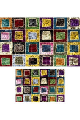 Renkli Mozaik Patchwork 2 Li Banyo Paspası Seti Kaymaz Taban Yıkanabilir Çok renkli