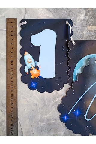 Uzay Konsept One 1 Yaş Doğum Günü Süsü Banner Happy Birthday