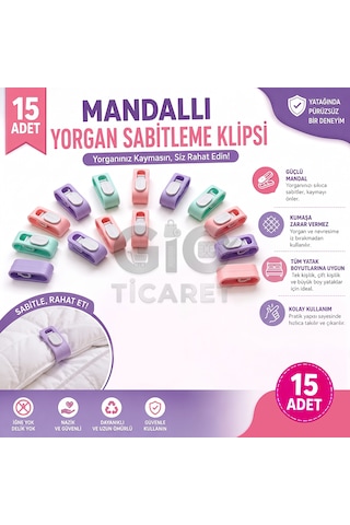 Çok Renkli 15 Adet İğnesiz Yorgan Sabitleme Klipsi Güçlü Mandal Plastik Kaydırmaz Çarşaf Aparatı