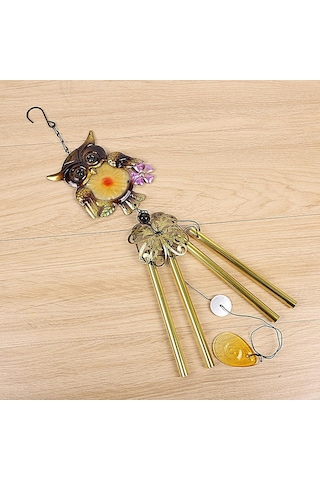 Feng Shui Baykuş Tasarımlı Cam İşlemeli Rüzgar Çanı Bahçe Balkon Dekorasyon Ürünü Yeni Ev Hediyesi 40 Cm 20047016