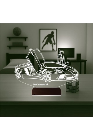 Luvivia Spor Araba Lamborghini Kişiye Özel 3d Lamba - Masa Gece Lambası Şeffaf