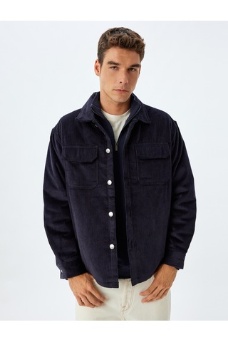 Koton Slim Fit Ceket Fitilli Kadife Gömlek Yaka Kapaklı Cep Detaylı Pamuklu Lacivert 5wam20118hw Lacivert