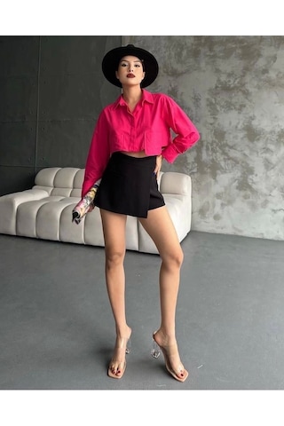 Poplin Crop Gömlek Fuşya S3060 Fuşya