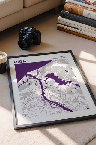 Riga Letonya Latvia Haritası Çerçeveli Tablo Lüks Salon Ofis Duvar Dekorasyonu Hediyelik Tablo