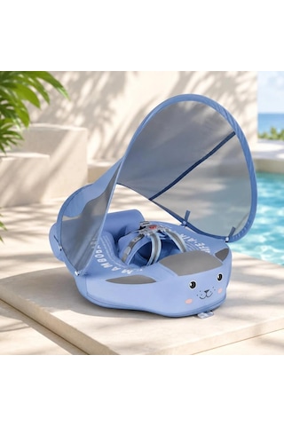 Mambobaby Yüzme Simidi - Classic Blue, Emniyetli, Gölgelikli Ve Ayak Destekli