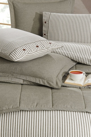 Life %100 Pamuk Nevresim Takımı Ve Yatak Örtüsü 7 Parça Haki Bej