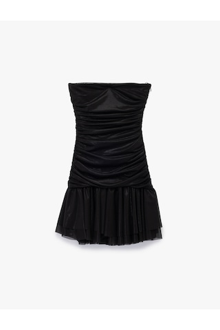 Koton Straplez Drapeli Volanlı Mini Abiye Elbise Siyah 5sak80169fk Siyah