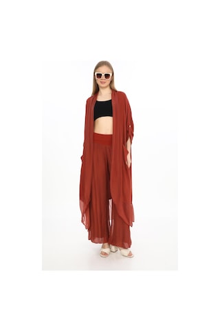 Bohem Stil Itayan Ipek Detaylı Oversize Kaftan- Pantolon Takım-9214 Bordo