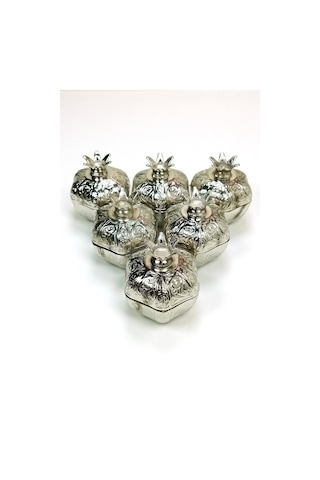 6 Lı Mini Eskitme Osmanlı Temalı Açık Renk Nar Lokumluk Sunum Metal