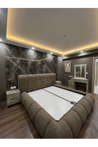 Most Piatto Premium Bazalı Karyola Kahverengi Bukle Kumaş 180x200 Cm. Yatak İçindir Evinize Teslim 180 x 200 CM